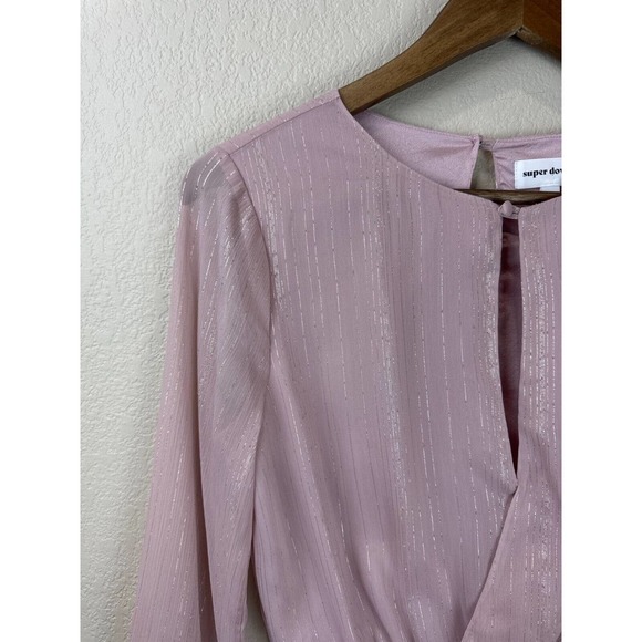 Super Down Tamara Womens Open Front Romper Size XS Long Sleeve In Dusty Rose - Picture 9 of 16